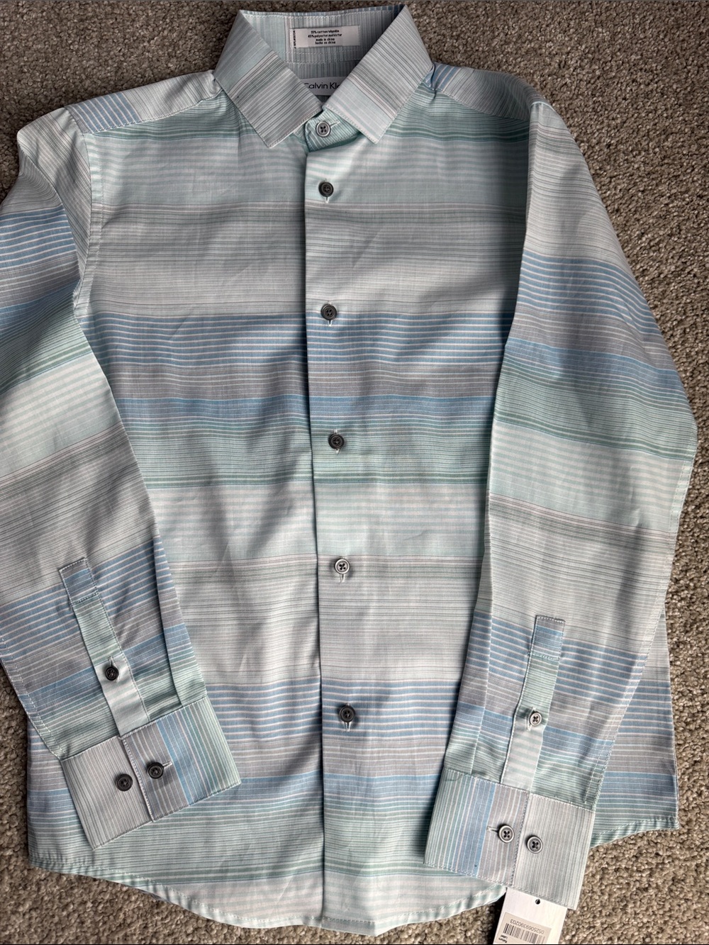 Calvin Klein Boys Light Blue & Mint Striped Button-Down Shirt